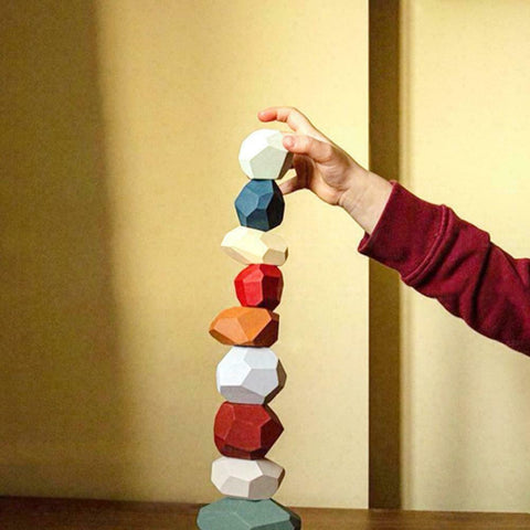 New Toy Creative Wooden Colored Stacking Balancing Stone Building Blocks AU