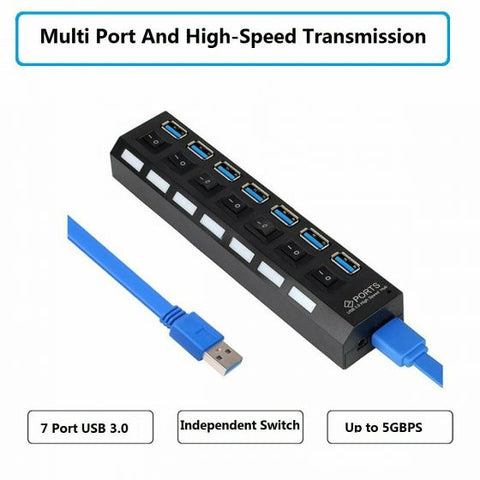 7-Port High Speed USB 3.0 Hub without Power Adapter and Individual On/Off Switches for MacBook