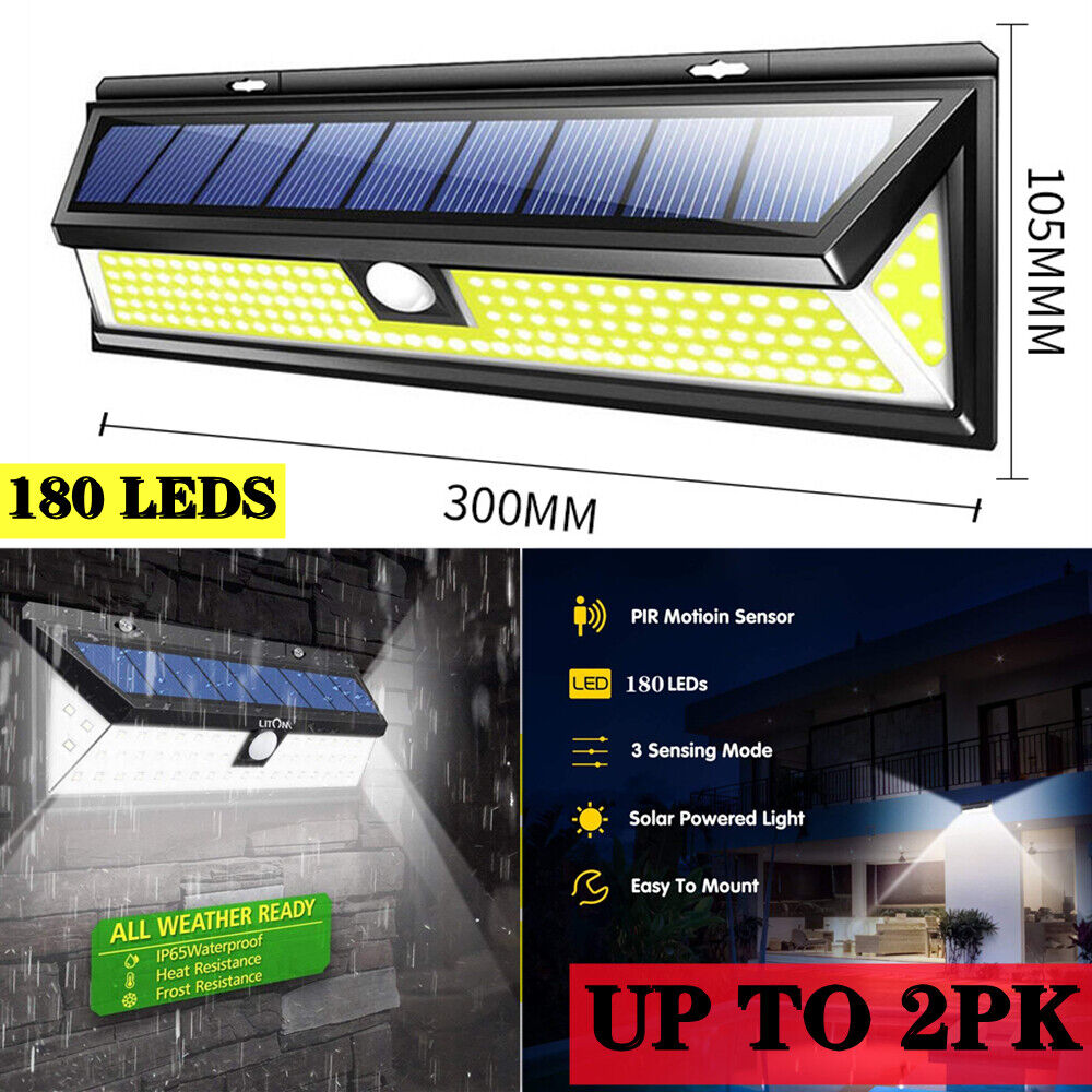 180 LED Solar Motion Sensor Light Outdoor Garden Yard Wall Security Flood Lamp