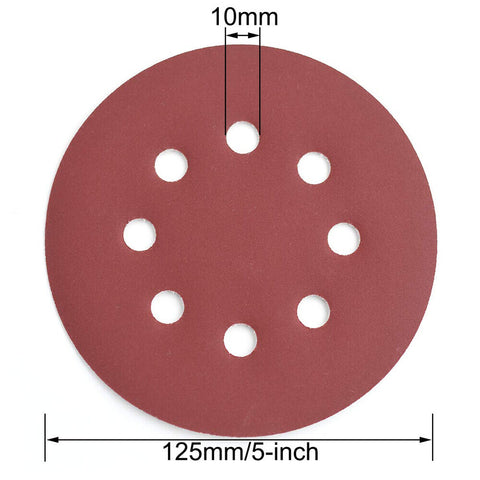 5" 125pcs Mixed Sanding Discs 60 80 100 120 240 Grit Orbital Sander Pads 125mm