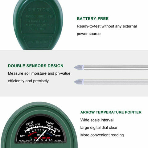 3 in 1 Soil PH Tester Water Moisture Test Meter Kit For Garden Plant Testing