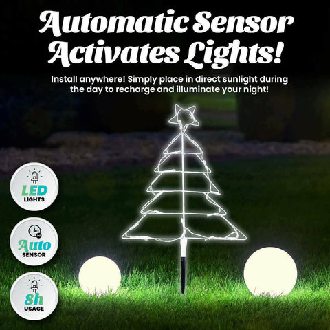 Christmas Xmas White LED Solar Light 35x44cm Silhouette Tree Stake Lights