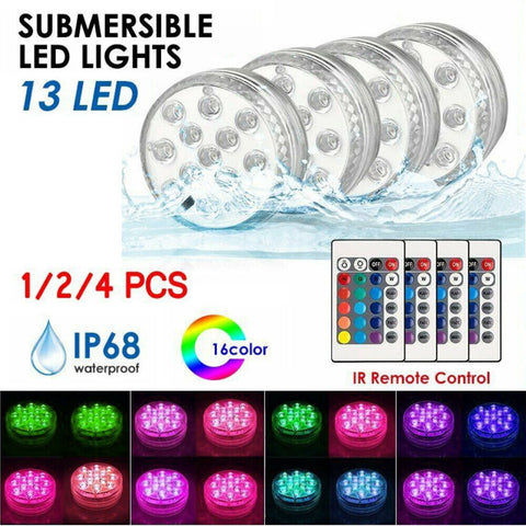 Underwater Lights Waterproof LED RGB Submersible Aquarium Pool Pond Lamp Remote