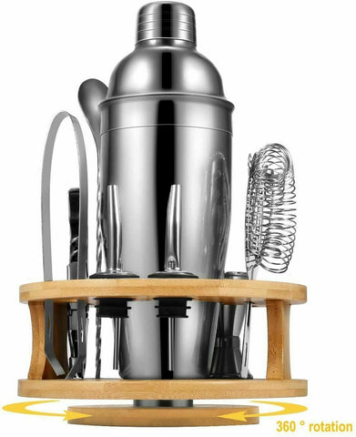 Cocktail Shaker Set Bartender Kit with Rotating Bamboo and 10-Piece Stainless