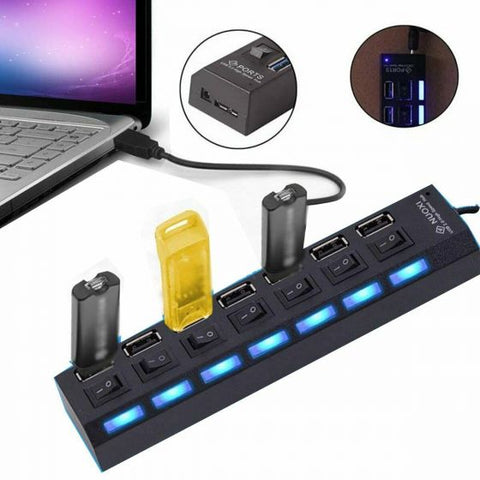 7-Port High Speed USB 3.0 Hub without Power Adapter and Individual On/Off Switches for MacBook