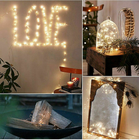 50 LED Battery Powered String Fairy Lights Copper Wire Waterproof Decor