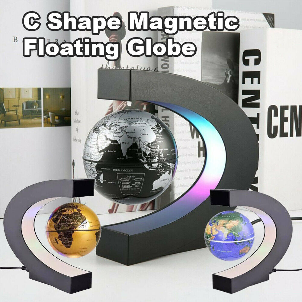 C Shape LED World Map Decoration Magnetic Levitation Floating Globe Light AU