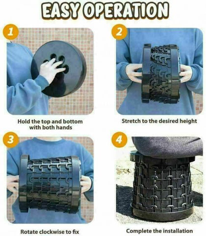 Retractable Telescop Step Stool Camping Fishing Stool Portable Foldable Black