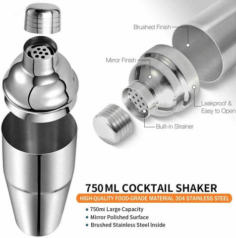 Cocktail Shaker Set Bartender Kit with Rotating Bamboo and 10-Piece Stainless