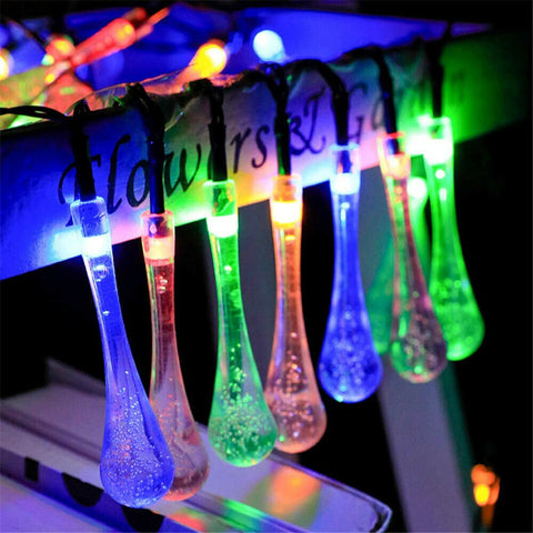 7m 50LED Solar Powered Fairy String Light Raindrop Outdoor Party Decor Tree Lamp
