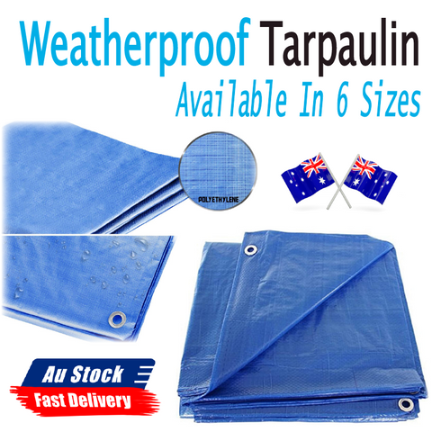 Blue Tarpaulin Tarp Canvas Waterprood Camping Poly Tarps Cover Sheet Truck UV PE