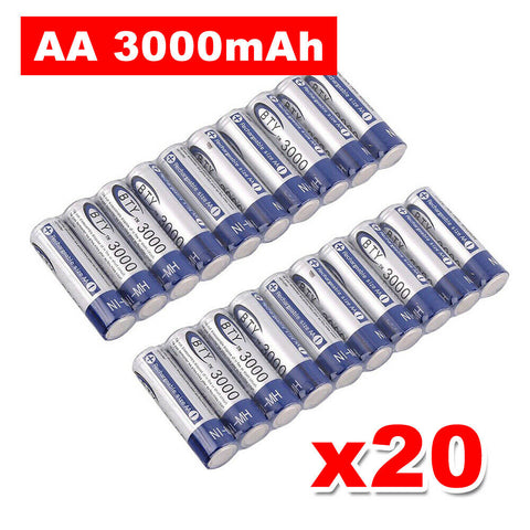 20x 3000mAh AA/1000mAh AAA Rechargeable Battery NI-MH 1.2V Recharge Batteries