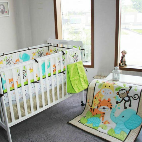 9PCS Zoo Animal Theme Crib Bedding Set Baby Boys Nursery Bedding Set