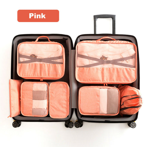 7Pcs Packing Cubes Travel Pouches Luggage Organiser Clothes Suitcase Storage Bag