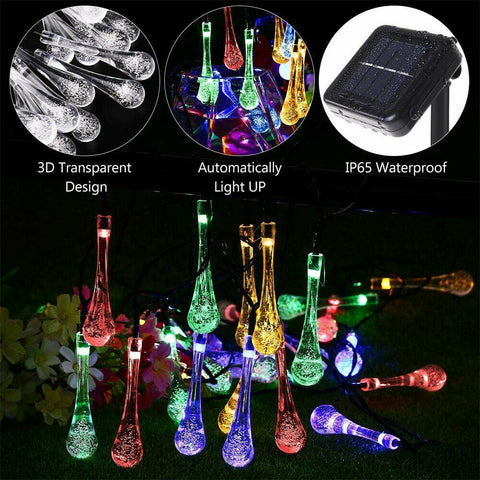 7m 50LED Solar Powered Fairy String Light Raindrop Outdoor Party Decor Tree Lamp
