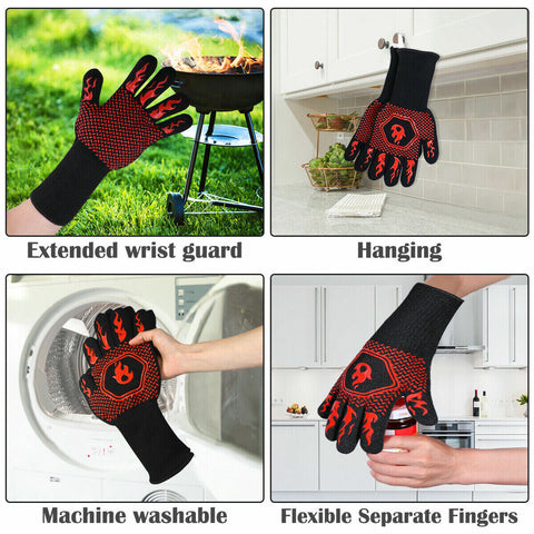 2x Heat Proof Resistant Oven BBQ Gloves Kitchen Cooking Silicone Mitt