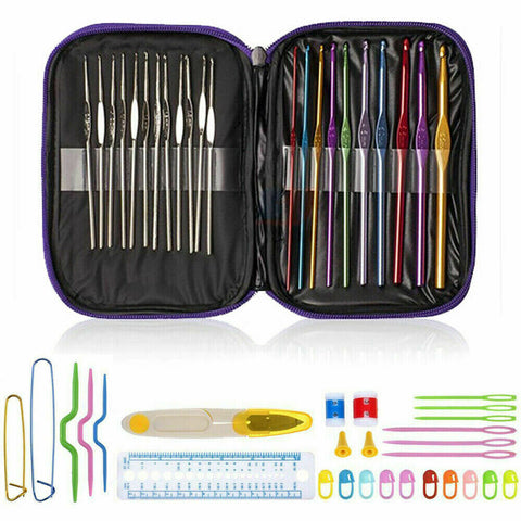Aluminum Crochet Hooks Kit 124PCS Weave Yarn Knitting Needles Sewing Tools Case