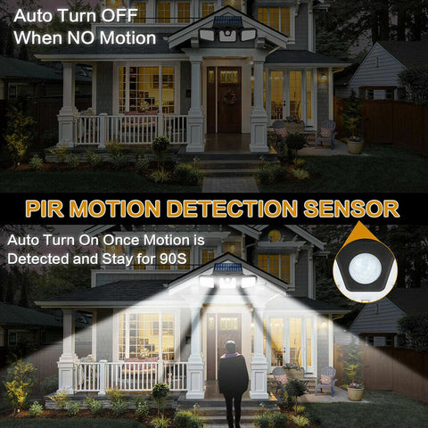 74LEDs 3 Head Solar Motion Sensor Light Outdoor Garden Wall Security Flood Lamp