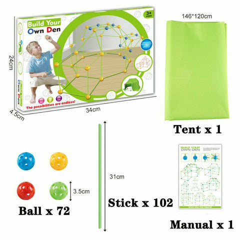 Kids Construction Fort Building Kit 175pcs Castles 3D Play House Tent Toy Gift