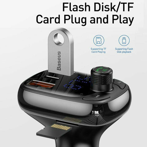 Baseus Bluetooth 5.0 FM Transmitter Car Kit Adapter MP3 Player Dual USB Charger