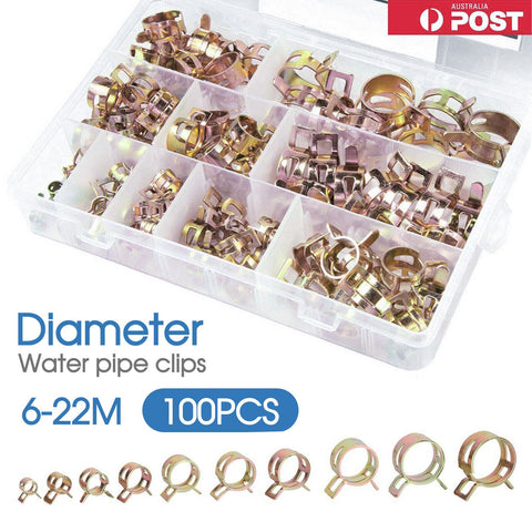 100pcs Steel Spring Clip Hose Clamps 6-22mm Adjustable Range Worm Gear Stainless