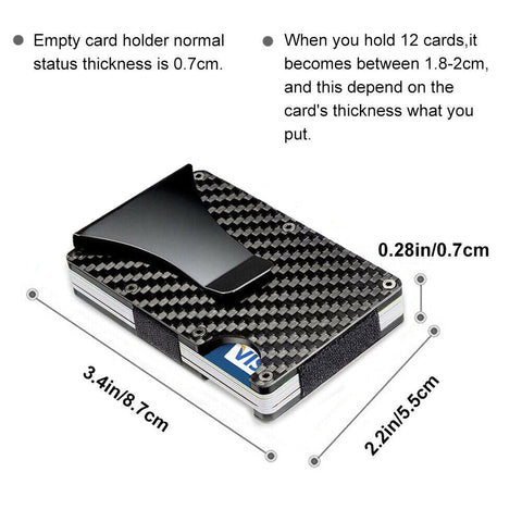 Men Slim Carbon Fiber Credit Card Holder RFID Blocking Metal Wallet Clip