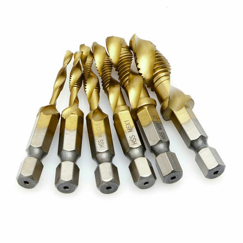 6pcs Drill Tap Countersink Deburr Set Metric Combination Drill Tap Bit M3-M10 OZ