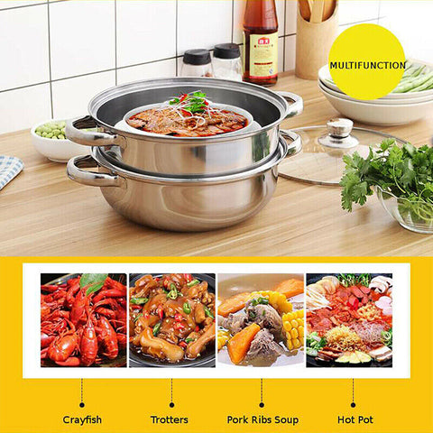 4 /5 Tier Stainless Steel Steamer Meat Vegetable Cooking Steam Pot Cookware AU