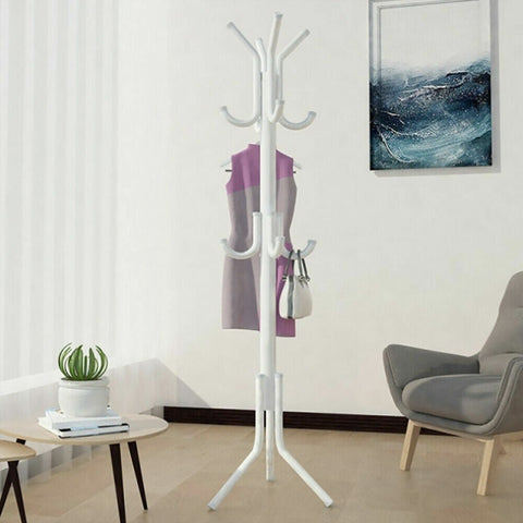 12 Hook Coat Hanger Stand 3-Tier Hat Clothes Rack Metal Tree Style Storage Black