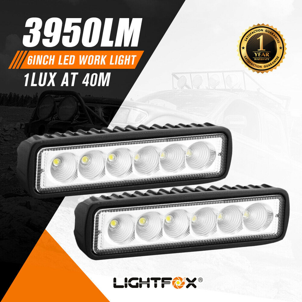 Pair 6Inch Led Work Light Bar Flood Reverse Fog Lights 4WD