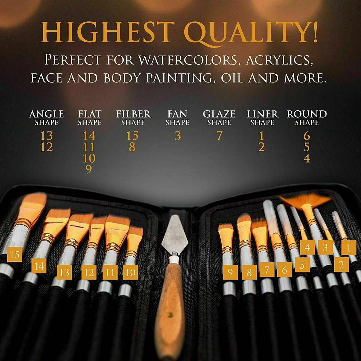 15Pcs Artist Paint Brushes Set Watercolour Acrylic Oil Painting Drawing Brush AU