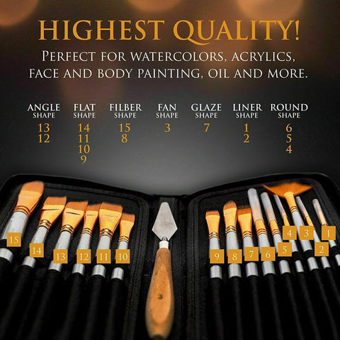 15Pcs Artist Paint Brushes Set Watercolour Acrylic Oil Painting Drawing Brush AU