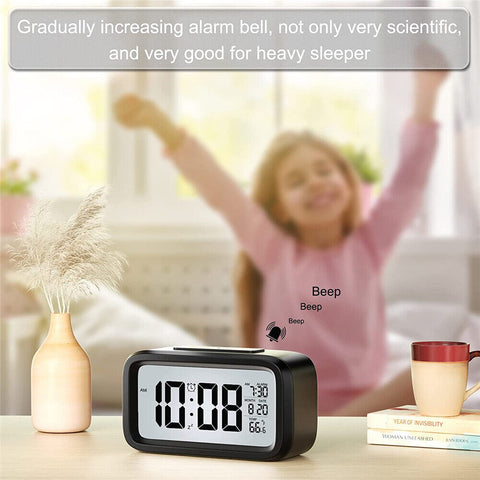 Battery Operated LED Display Digital Alarm Clock Snooze Date Temperature Snooze