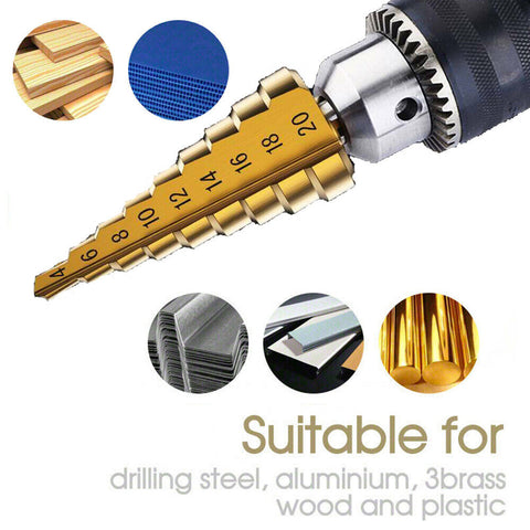 3pcs HSS Step Cone Drill Titanium Stee Hole Cutter Bit Set 3-20mm + Pouch AU