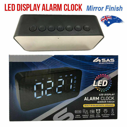 Wireless Bluetooth Portable Speaker AM/FM Radio Digital Alarm Clock LED Mirror