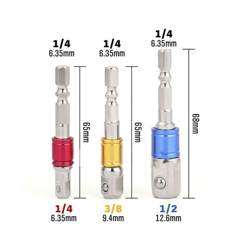 Socket Adaptor Set Driver Hex Shank Drill Bits 1/2" 1/4" 3/8" Impact Driver OZ