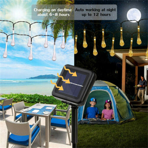 7m 50LED Solar Powered Fairy String Light Raindrop Outdoor Party Decor Tree Lamp