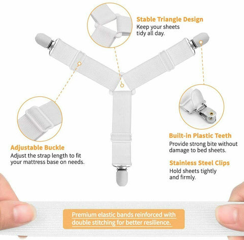 4/8x Clips Triangle Bed Sheet Mattress Holder Fastener Grippers Suspender Straps