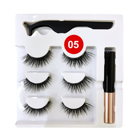 Natural Magnetic False Eyelashes Eye Lashes Extension Liquid Eyeliner Tweezer