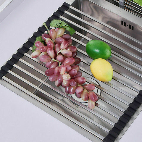 Stainless Steel Dish Rack Drying Drainer Over Sink Rack Roll Up Foldable Kitchen