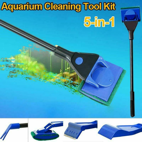 5 in1 Water Aquarium Cleaning Tool Fish Tank Gravel Vacuum Glass Cleaner Brush