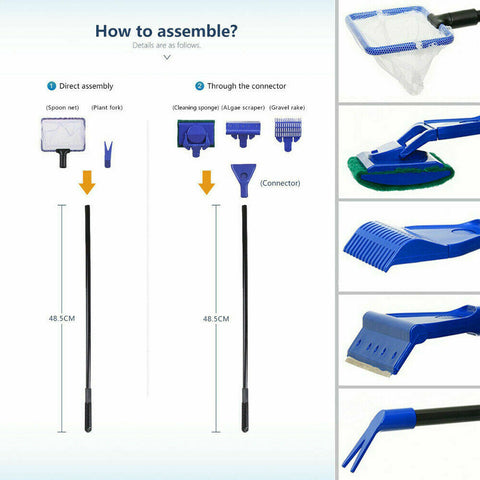 5 in1 Water Aquarium Cleaning Tool Fish Tank Gravel Vacuum Glass Cleaner Brush