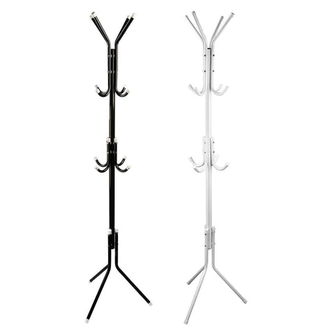 12 Hook Coat Hanger Stand 3-Tier Hat Clothes Rack Metal Tree Style Storage Black