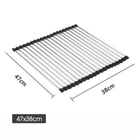 Stainless Steel Dish Rack Drying Drainer Over Sink Rack Roll Up Foldable Kitchen