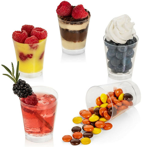 Small Plastic JELLY Mousse CUPS Clear Party Dessert Cake Shot Drink Tumbler Bowl