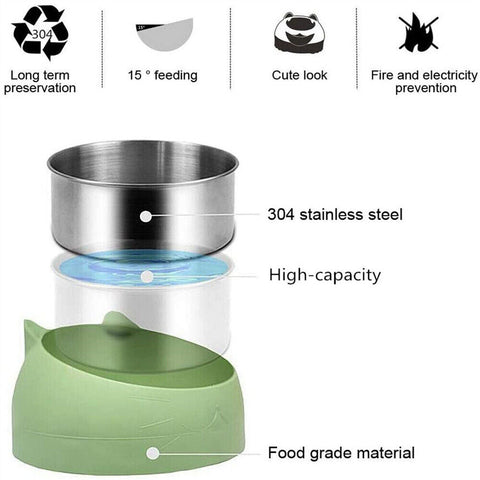 200ml Pet Cat Dog Bowl Stainless Steel Tilted Water Food Feeder No Slip Raised