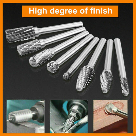1/4" 6mm Shank Tungsten Carbide Rotary Burr Bur Die Grinder Carving Bits 8Pcs
