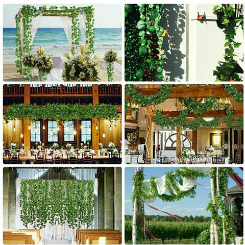 12PC 2M Artificial Ivy Vine Fake Foliage Flower Hanging Leaf Garland Plant Party