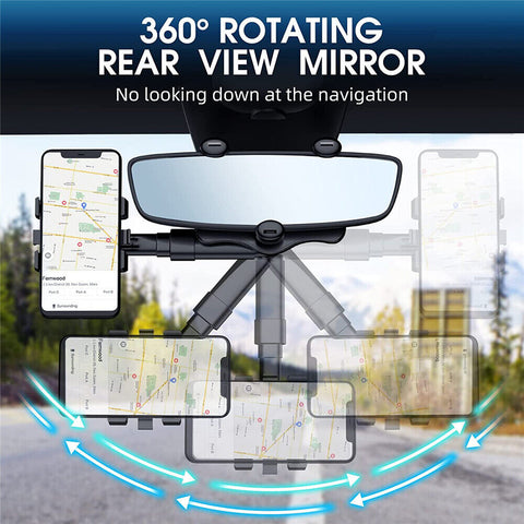 360°Car Rear View Mirror Mount Holder Retratable GPS Stand Universal for iPhone