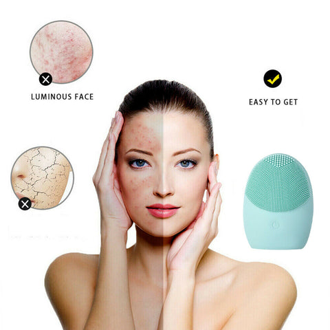 Silicone Face Cleansing Brush Electric Facial Cleanser Washing Massager Scrubber